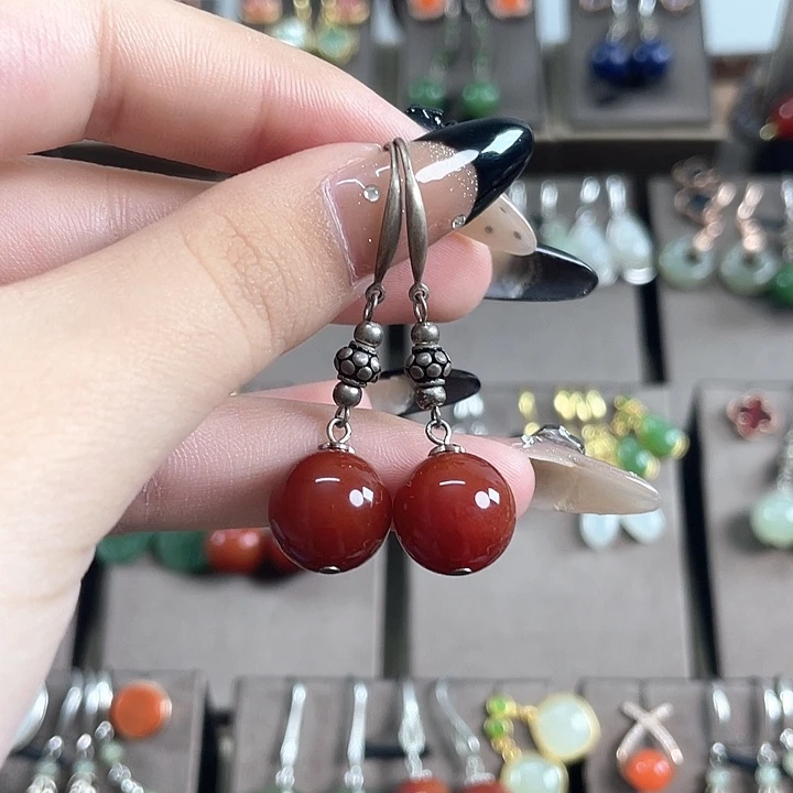 玛瑙/玉髓耳饰银S925镶嵌12左右