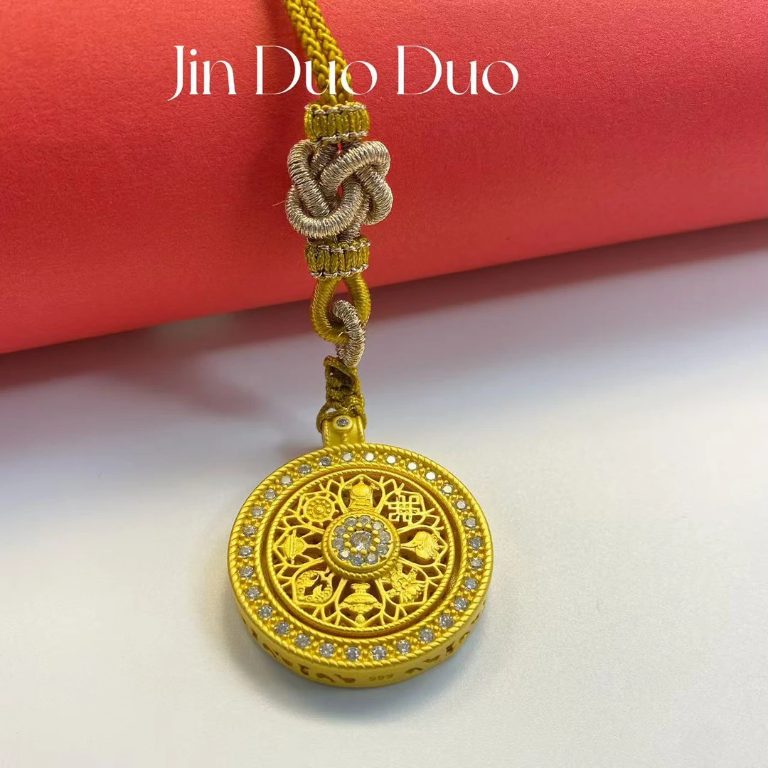 吊坠足银 金多多足银吊坠旋转八宝罗盘999金包999银