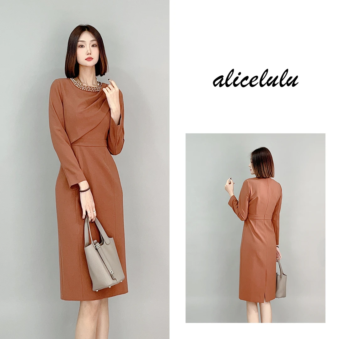 3 ALICE “职场C位”连衣裙 钉珠领口 捏褶显瘦 S1034812J