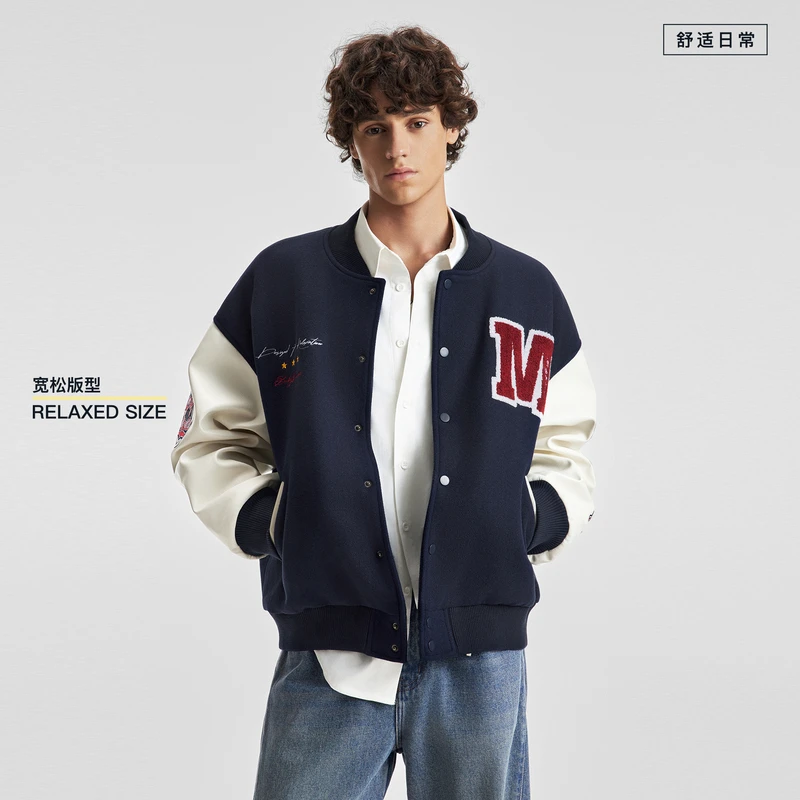 BODYDREAM美式复古棒球服飞行员立体毛巾绣夹克时尚宽松潮流外套