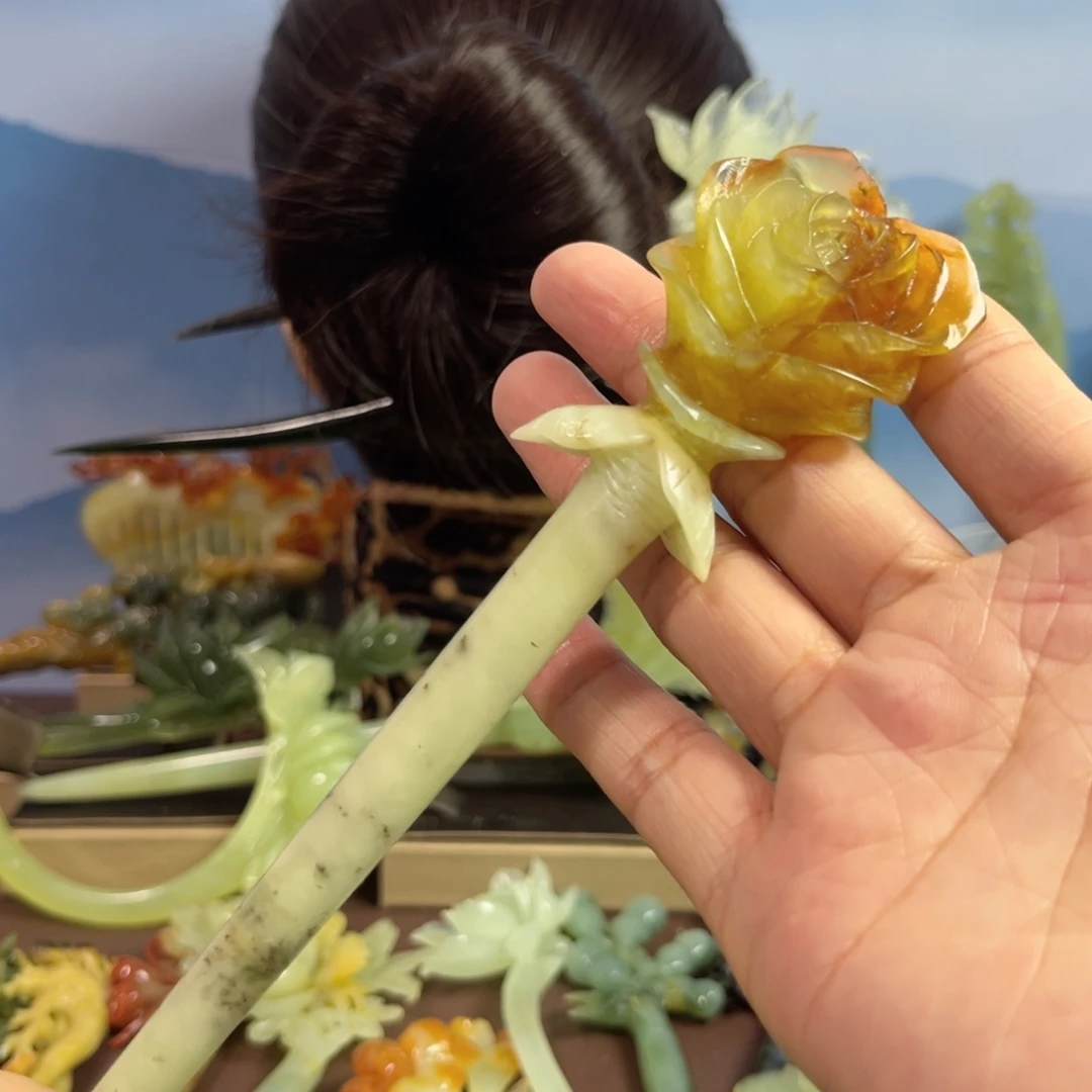 蛇纹石玉发饰合金