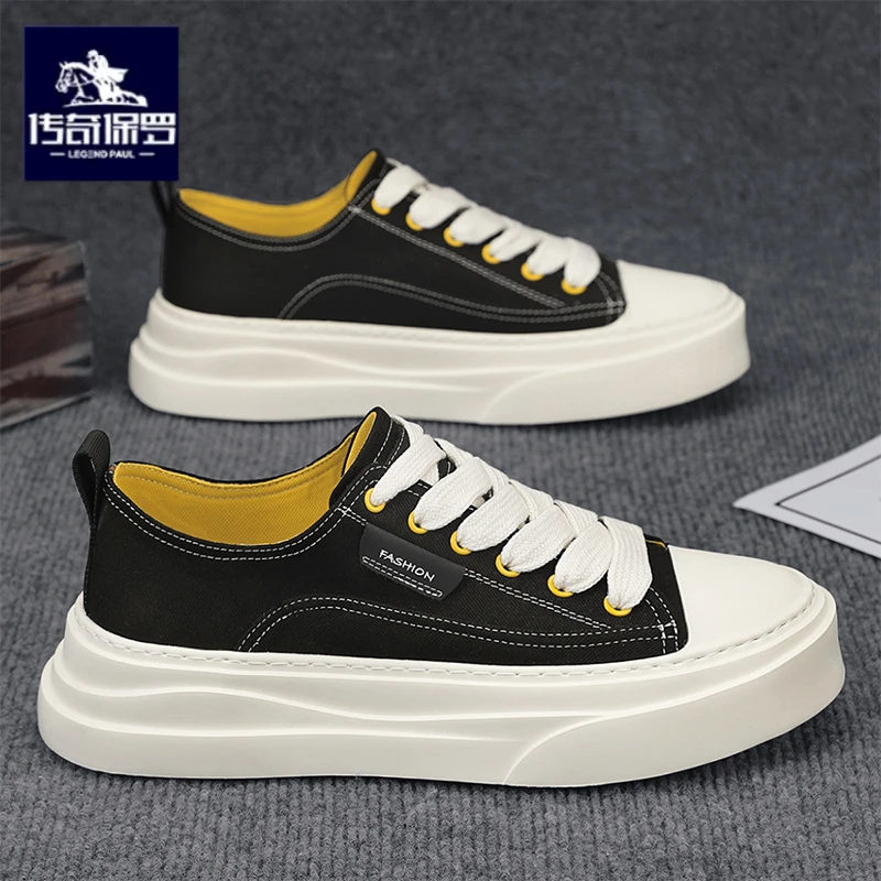 传奇保罗正版男鞋冬季透气小众帆布鞋百搭厚底青少年休闲运动板鞋