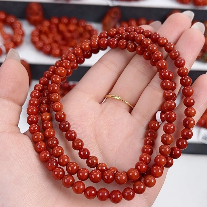 南红玛瑙未镶嵌瓦西锦红双色满肉5mm多圈