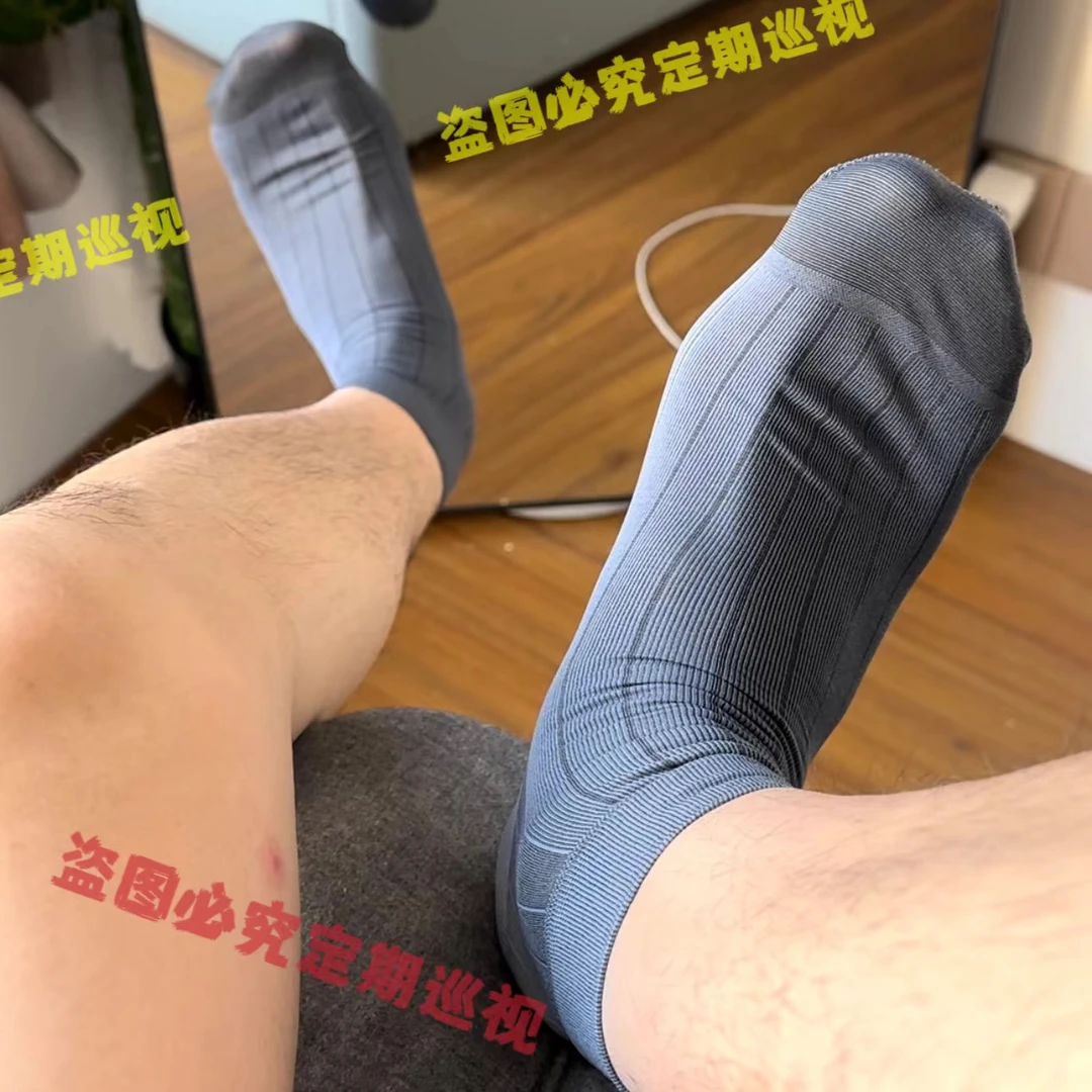 主图1185深蓝色宽条纹短筒正装西装日系绅士白领职场商务男士丝袜