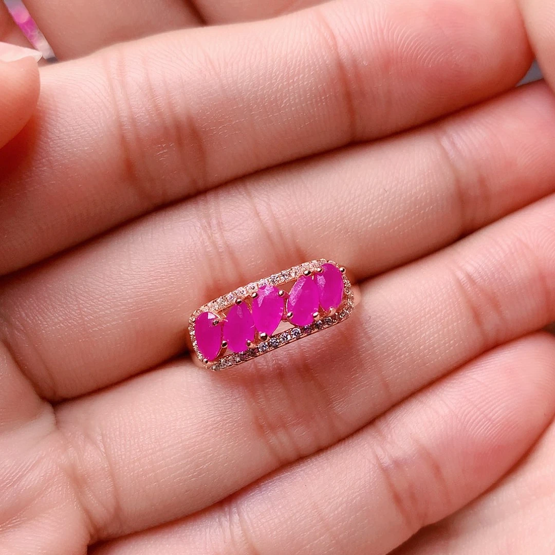 红宝石戒指银S925镶嵌