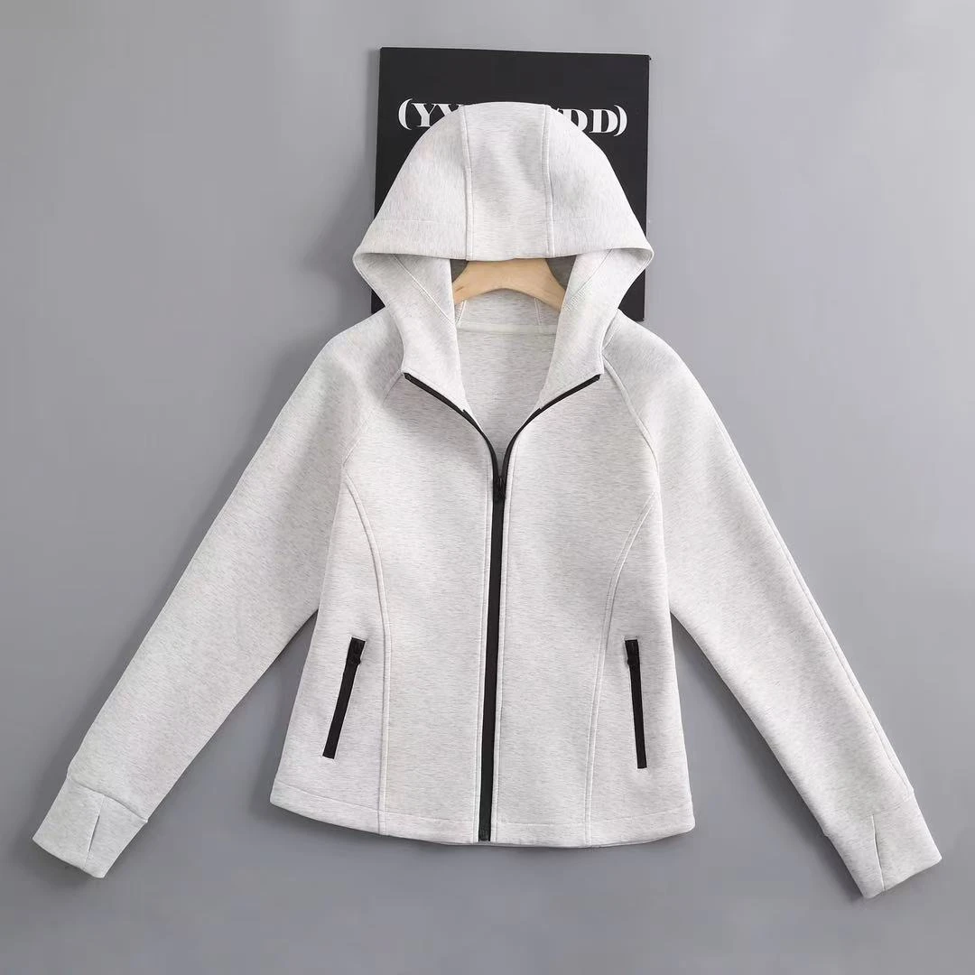 三哈宫-《修腰连帽开衫》春款小蛮腰修身款拉链外套女士短款户外