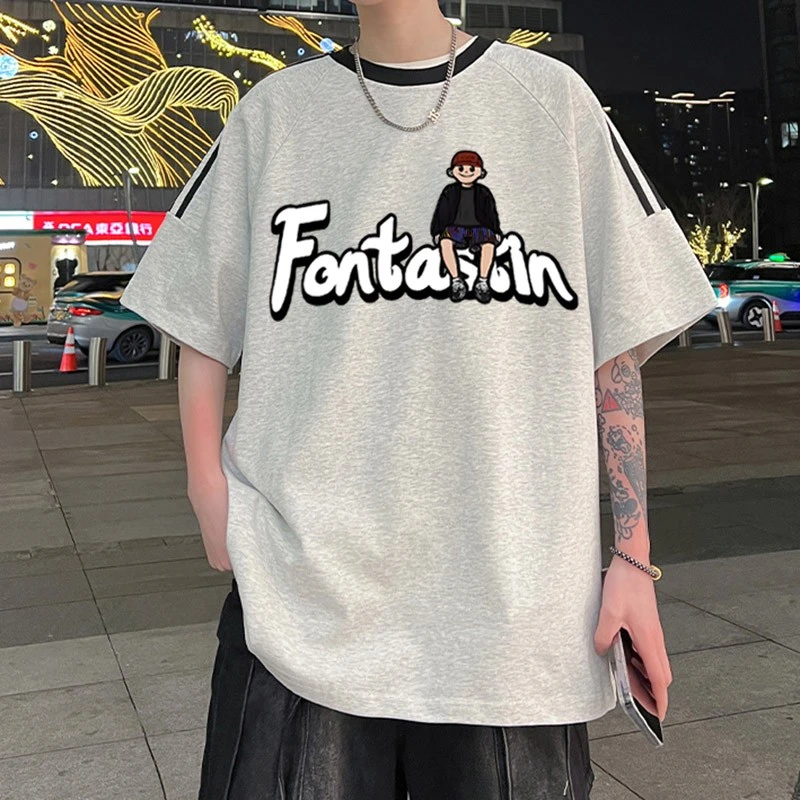 美式潮牌纯棉短袖t恤男生宽松大码上衣ins三条杠港风休闲百搭半袖