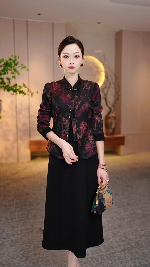 两件套2025春季新款气质显瘦加大码中长款妈妈装连衣裙ZRF-25174