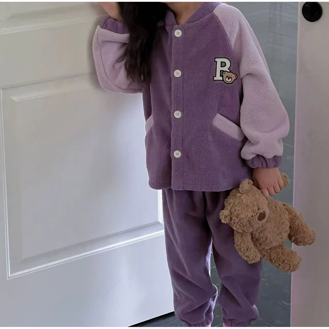 大庆仓摇粒绒纯色睡衣套装9956-1紫色赛4库位V199