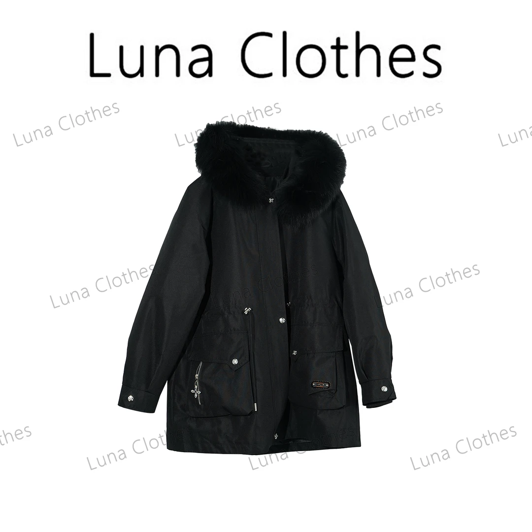 张妍LUNA兔毛内胆三防面料抽绳厚款简约百搭派克服外套T-6241