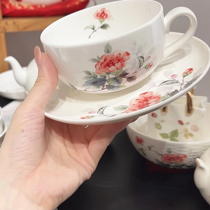 瓷片山茶花咖啡杯碟2套