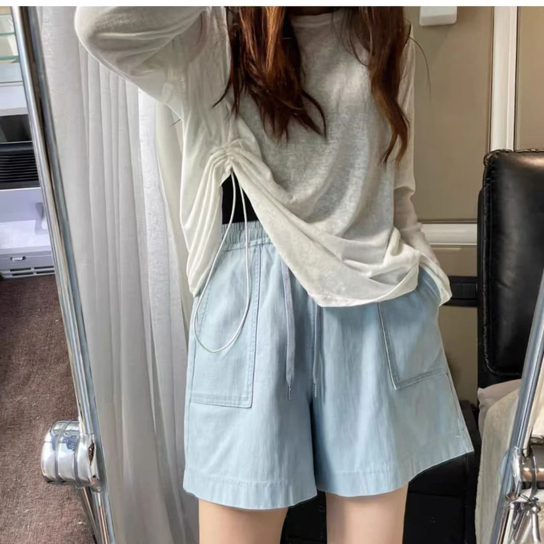 小雅姐姐 夏新款时尚百搭牛仔短裤 宽松透气松紧腰短裤DK96