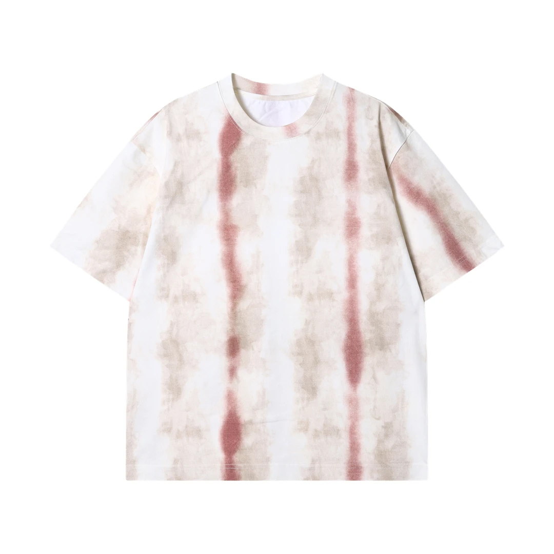 夏季高级感新款美式彩绘宽松圆领短袖T恤休闲百搭情侣渐变上衣