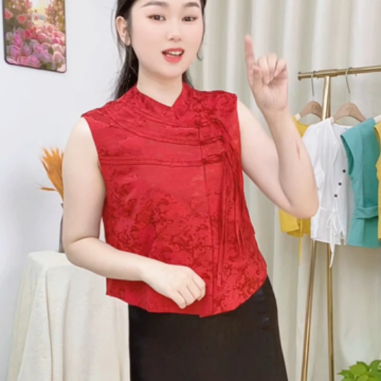 马甲无袖短款薄款夏季修身型纯色马夹立领气质洋气国风上衣