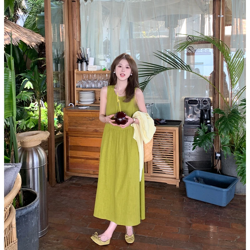 FUGUI RICH小个子无袖连衣裙2025年早春出游法式长裙 26241L4199