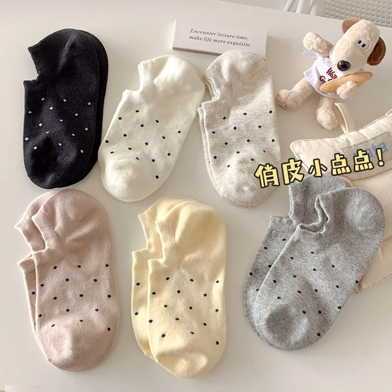 袜子女新疆棉船袜纯棉100%全棉防臭波点日系ins风夏天短袜无骨袜