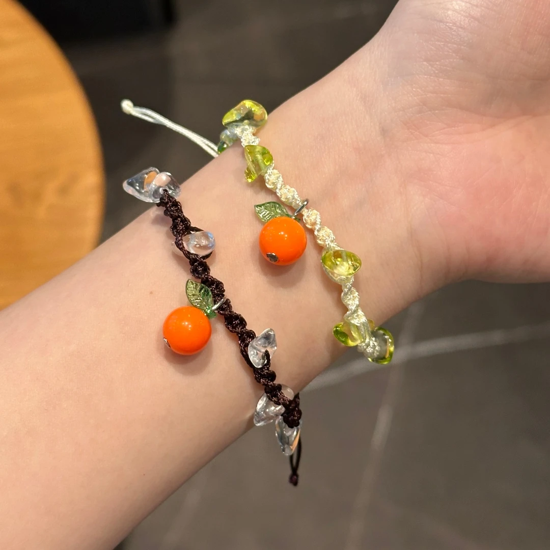 非金属布艺手链 小清新橘子手链大吉大利编织情侣闺蜜手绳礼物