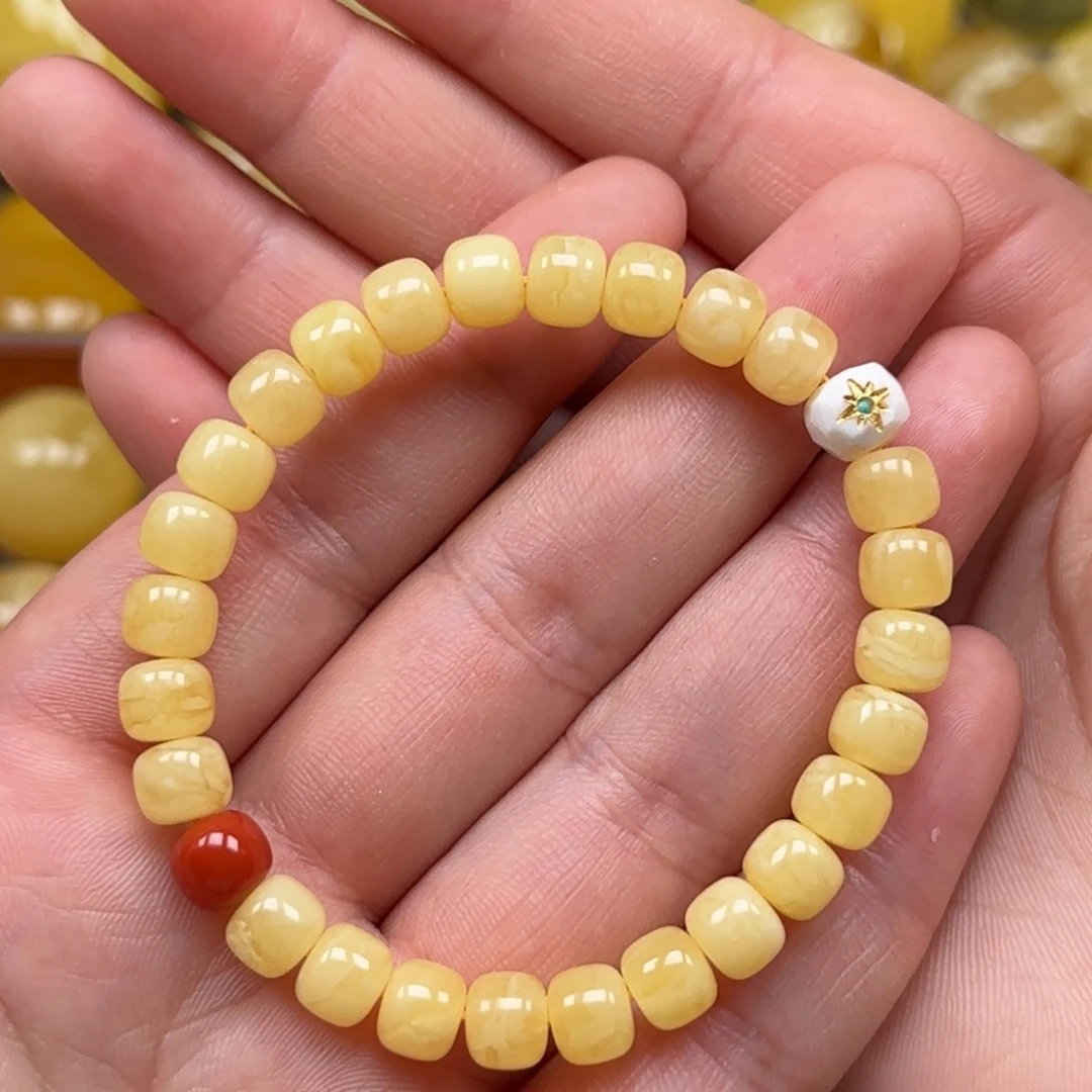 未镶嵌琥珀珠宝奇石俄料精工蜜蜡单圈手串7.3mm