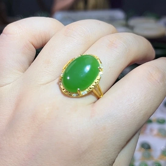 和田玉（碧玉）戒指银S925镶嵌