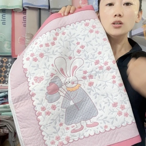 棉纱布粉色花园兔纯棉