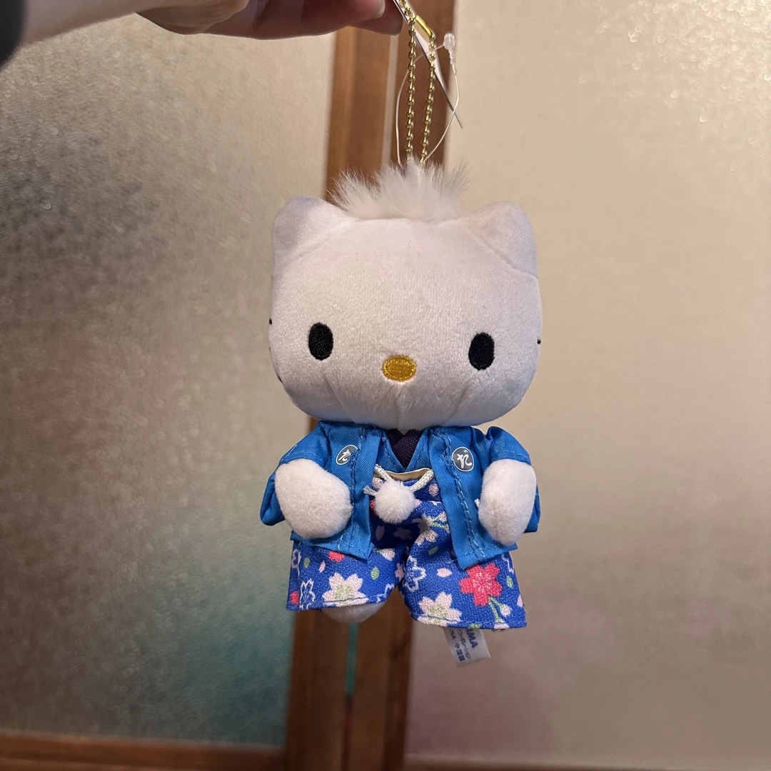 【京都限定】HelloKitty 蓝色和服小白毛Kitty钥匙扣玩偶