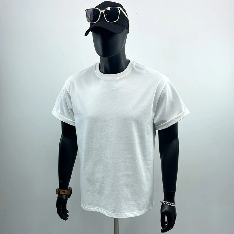 纯棉短袖300g重磅美式小领口夏季纯色宽松百搭打底衫男士情侣T恤