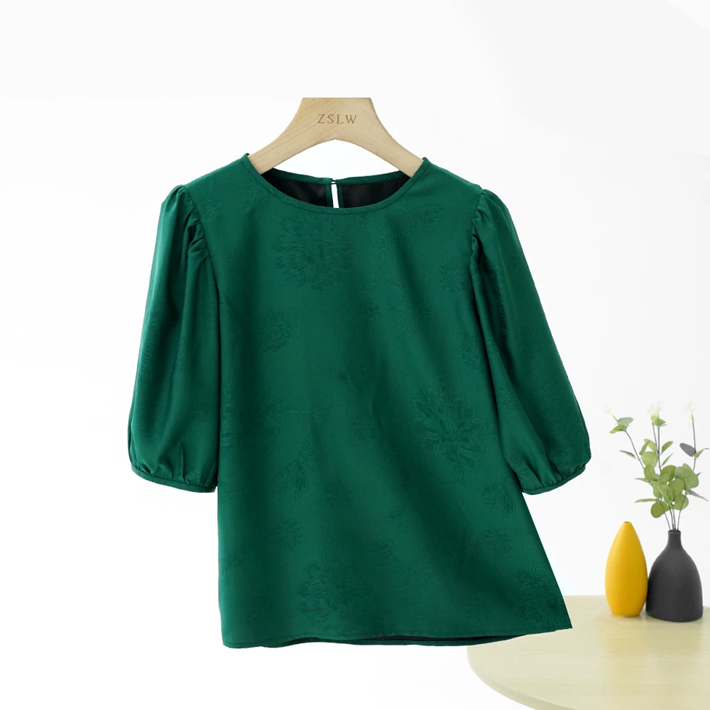 花罗桑蚕丝短袖穿搭衬衫宽松时尚百搭纯色LW  825097