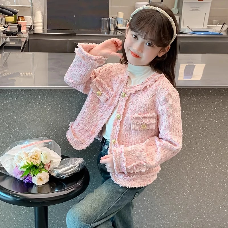 小香风女童外套2025春季新款洋气儿童粗花呢秋装上衣中大童千金风