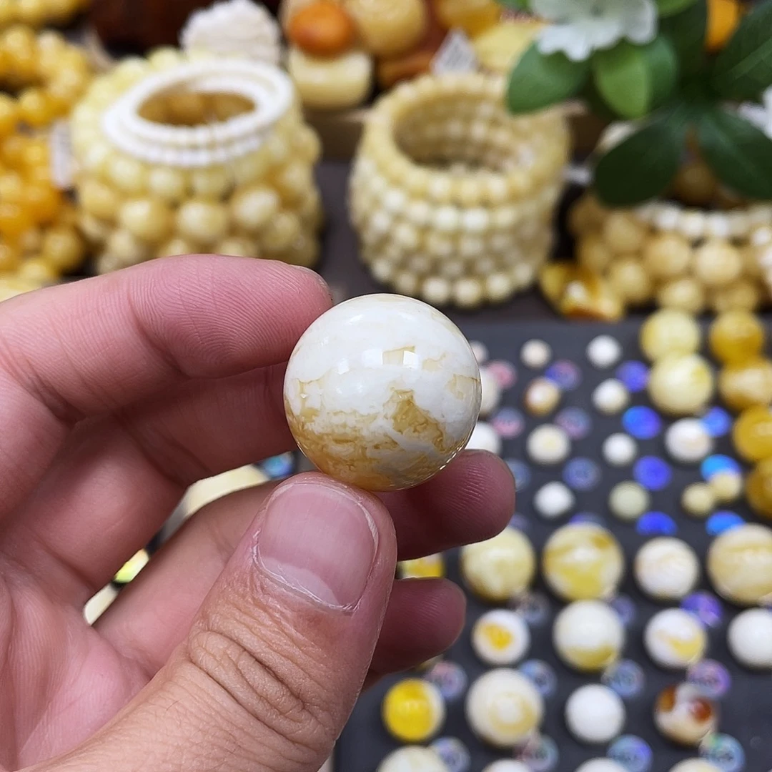 未镶嵌蜜蜡珠宝奇石23.2mm橘金瓷虎皮蜡｜圆珠·段掌柜