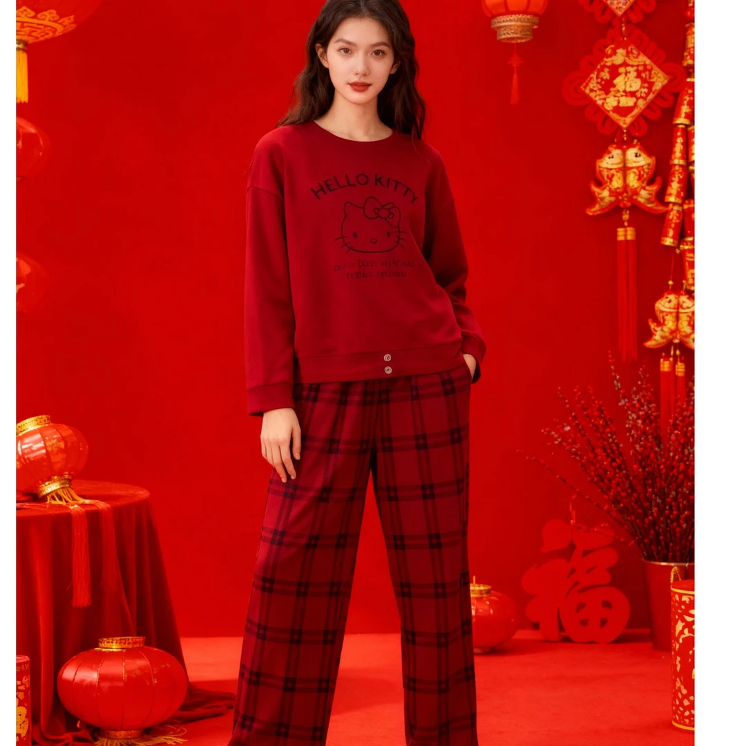 2026本命年睡衣德绒红色马年家居服套装新年礼物（喜庆红KT猫）