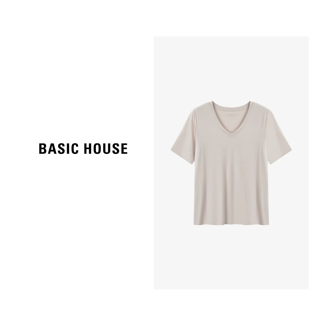 Basic House/百家好百搭简约圆领撞色设计感舒适T恤-B0625H5N352