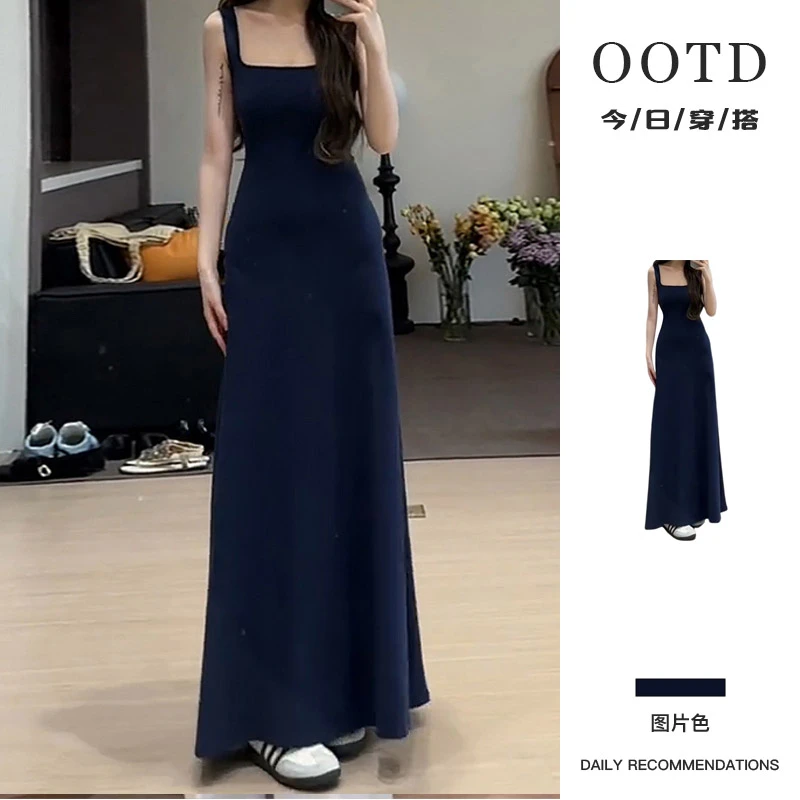 蓝色无袖背心吊带连衣裙子女装夏季2026新款海边度假法式气质长裙