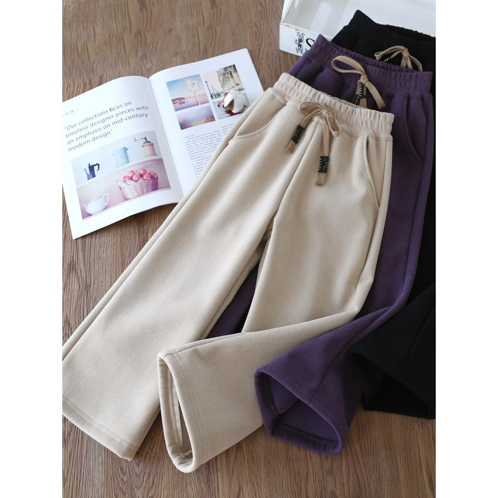 女童加绒休闲裤秋冬装中大童宽松直筒裤儿童宝宝一体绒灯芯绒长裤