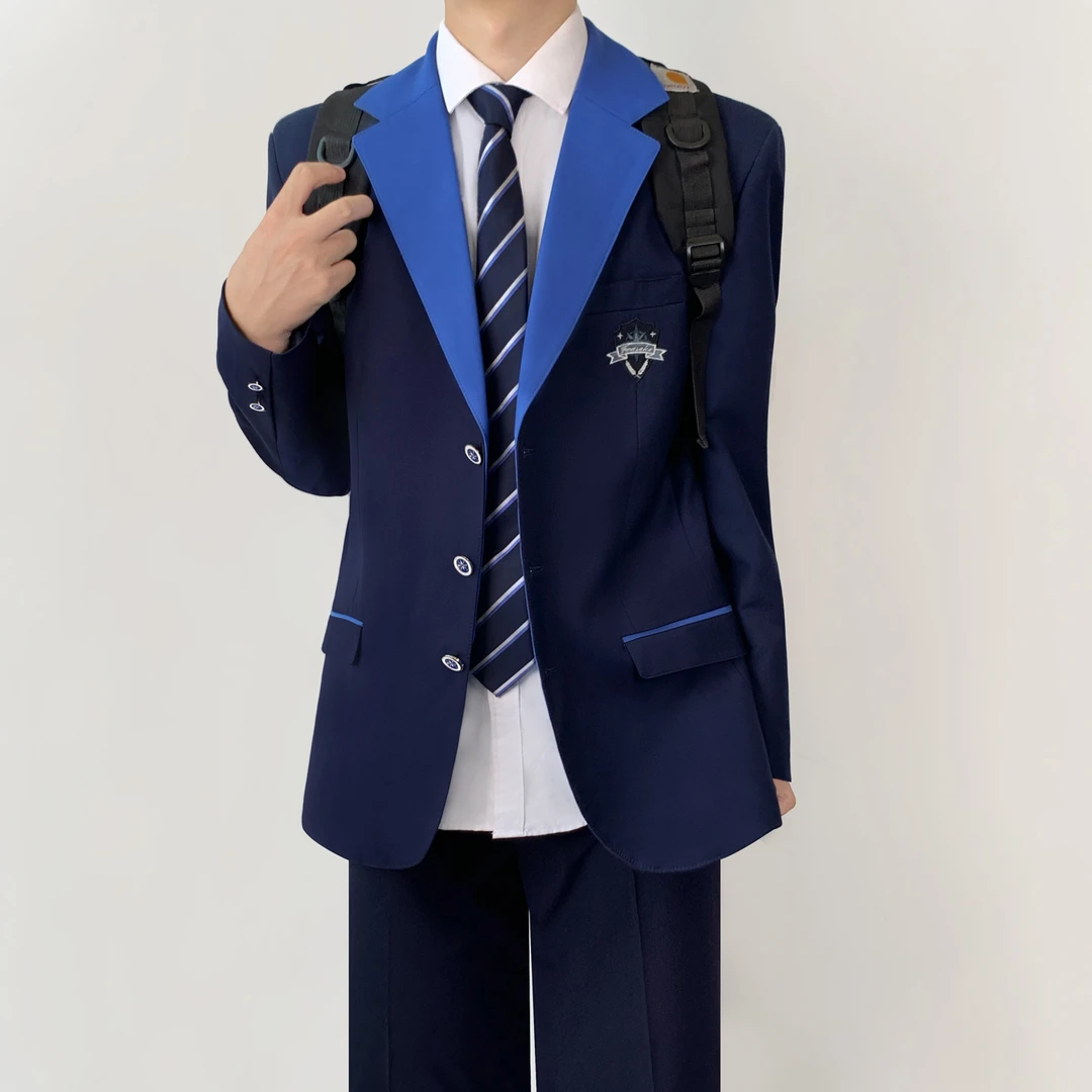 木村叔dk日系正版刺绣徽章绀色西服外套男春秋季原创撞色西装制服