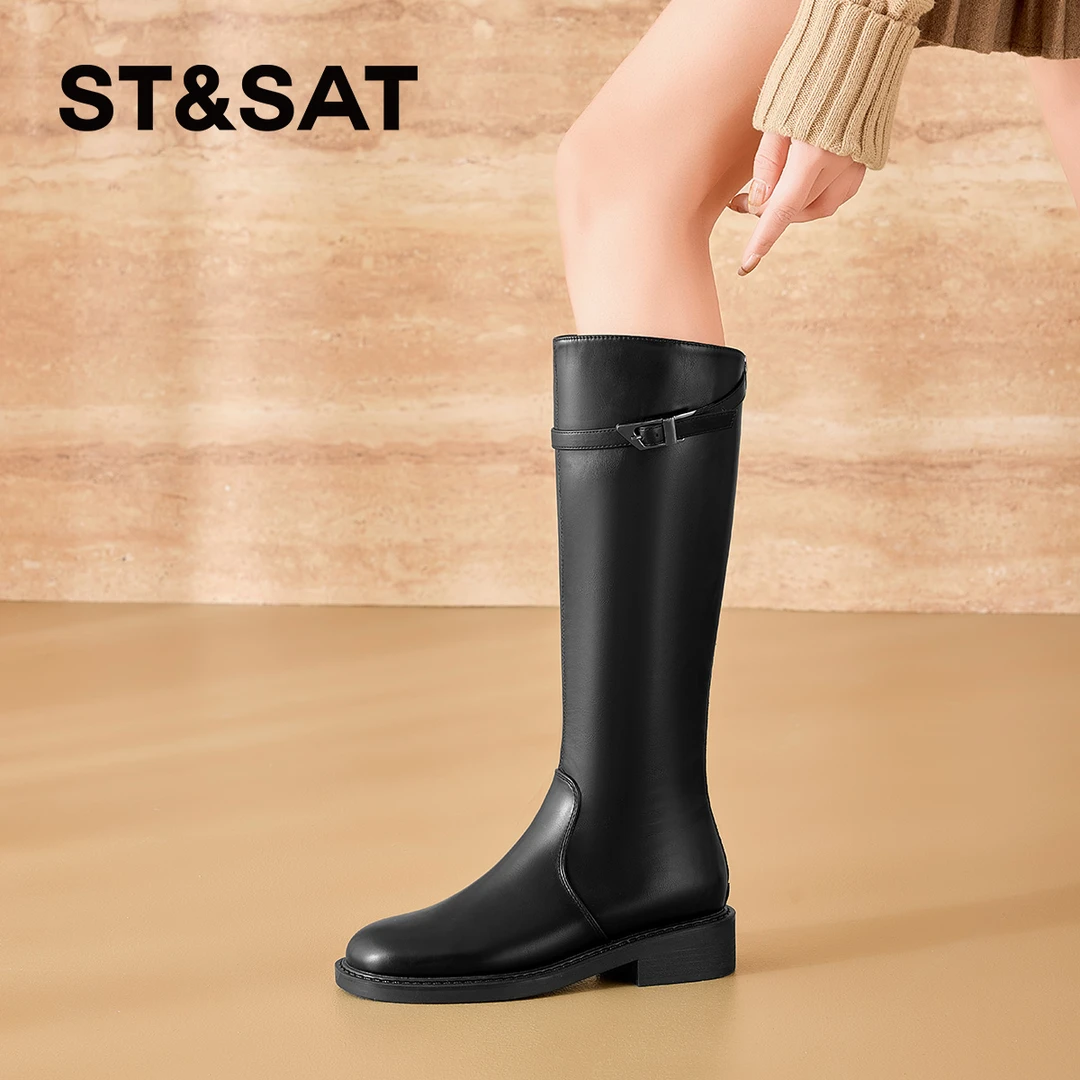 【薄绒舒适】星期六爆款长筒靴女冬2025新款高筒瘦瘦靴高级感骑士靴