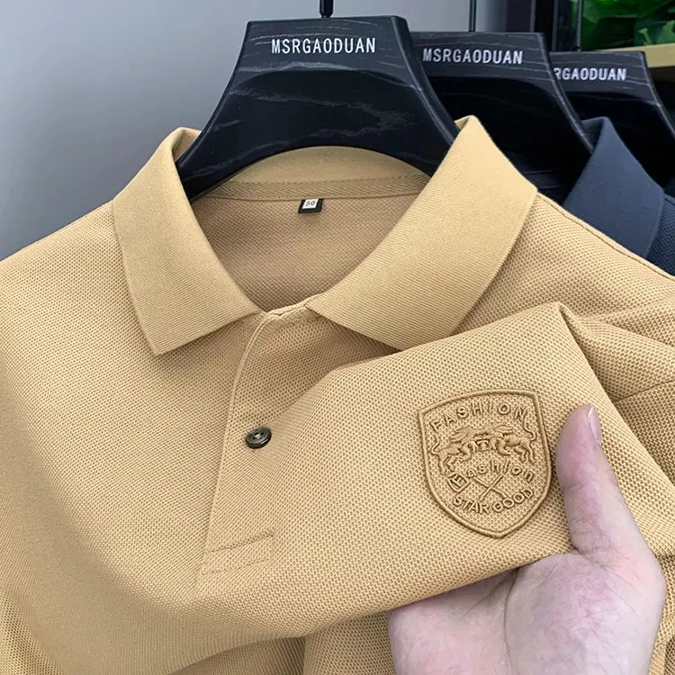 春秋款新款男士长袖POLO衫翻领高级刺绣纯色商务休闲百搭通勤T恤