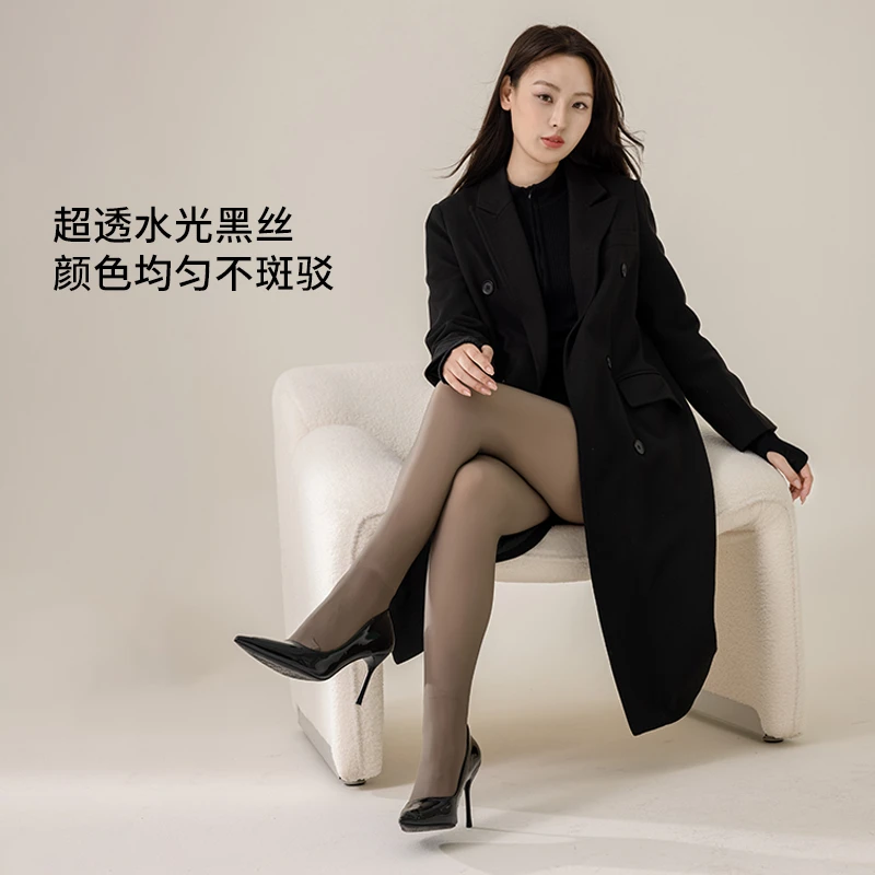 2025超透加绒黑丝袜黑透肤女秋冬假透肉打底裤加厚神器连裤袜