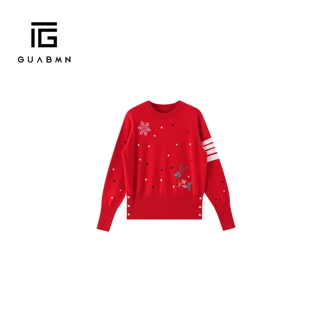 GUABMN2026春季新款重工刺绣雪花小鹿毛衣气质圆领套头针织衫282