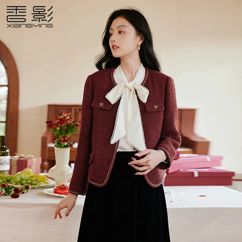 【直播专享】F85A633短外套 香影法式小香风短款红色外套女新款含