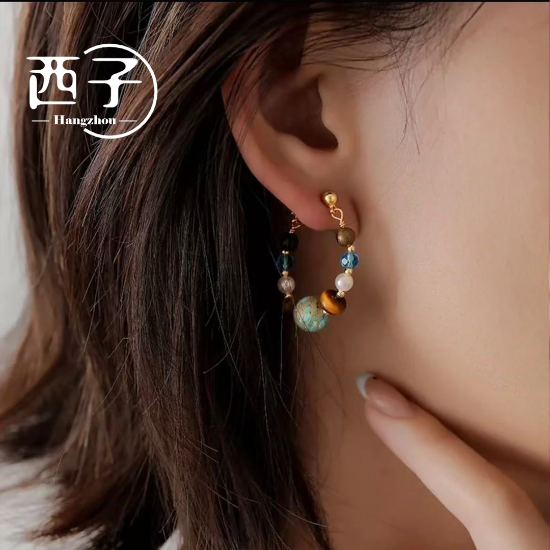 西子饰品镀18K金【 多宝彩石耳钉】高级感2025爆款手工款出门耳环女