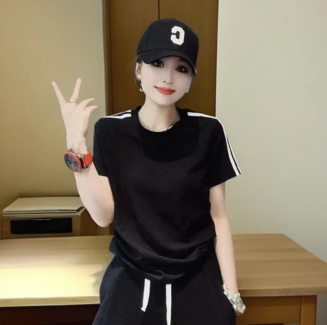 西元后夏季薄款弹力棉短袖T恤女宽松显瘦圆领纯色上衣