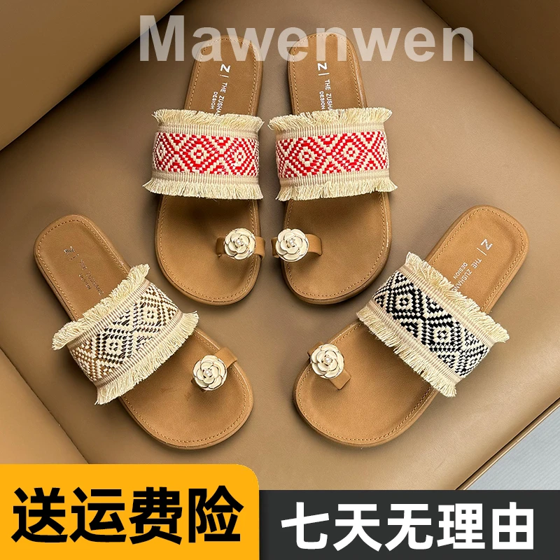 港风套趾软底凉拖鞋女夏季外穿2025新款韩版平底沙滩一字拖配裙子