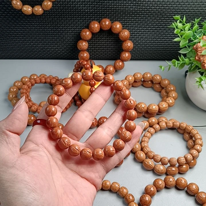 桃核手串火焰纹玻璃球11