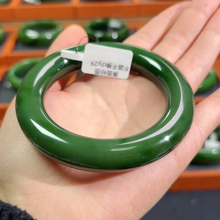 和田玉（碧玉）未镶嵌手镯菠菜绿大胖圆
