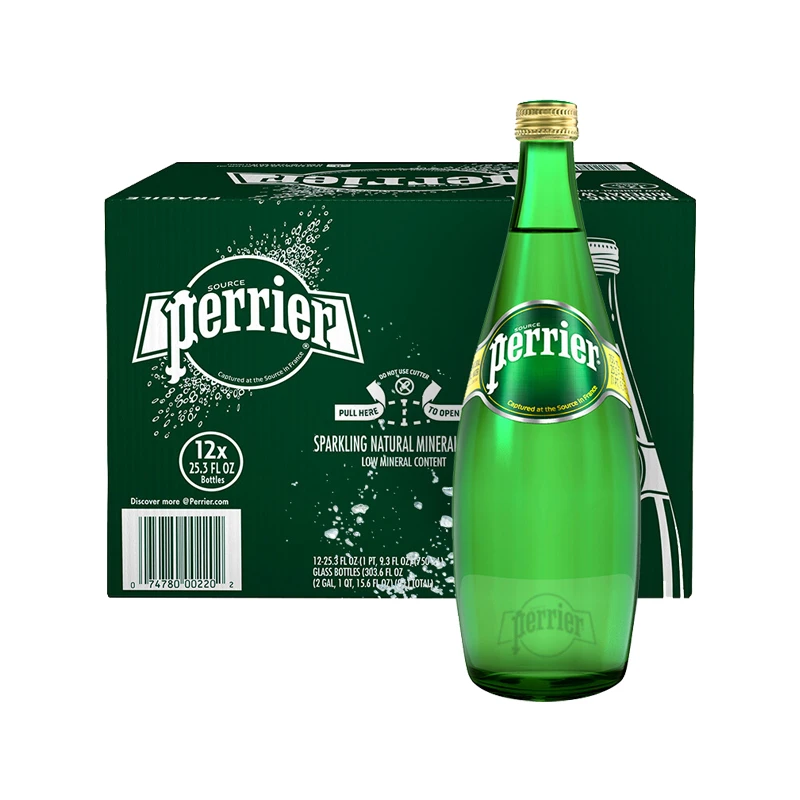 特价法国进口巴黎水perrier气泡水原味750ml*12瓶整箱玻璃瓶