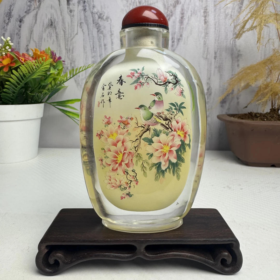 宫廷匠人非遗手工艺绘迎春仿古花鸟图民俗内画鼻烟壶工艺品小摆件