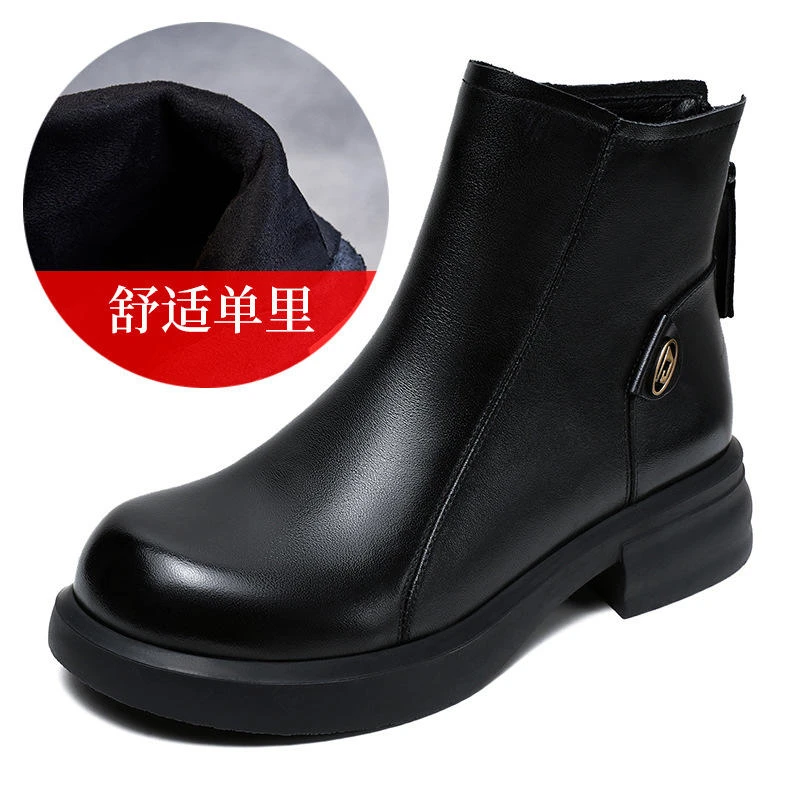 真皮女鞋秋冬英伦风牛皮马丁靴时尚后拉链短筒靴切尔西单靴子短靴