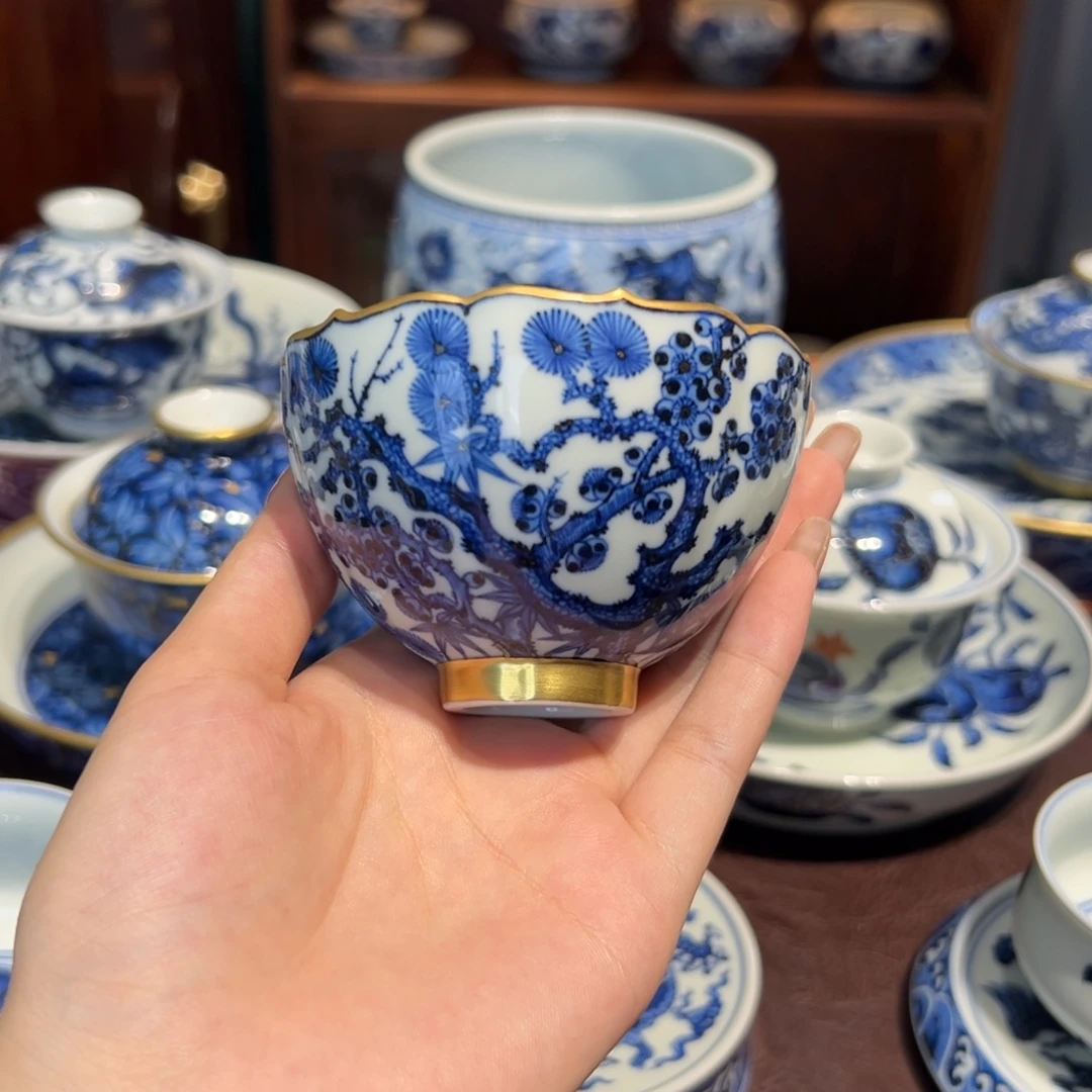 青花雯华堂手绘杯杯