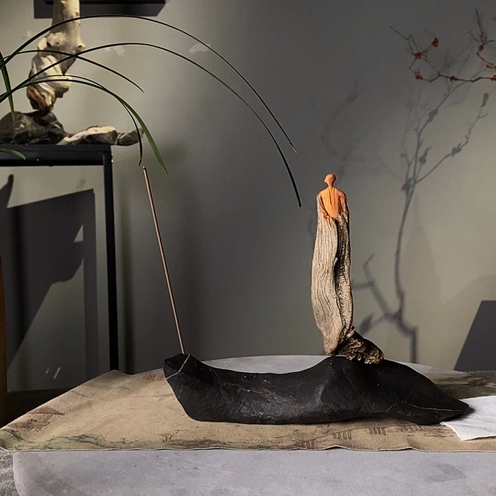 欢***田崖柏手工雕刻禅意摆件