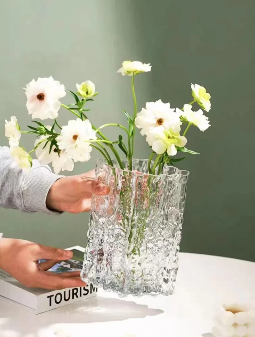 新款ins轻奢海洋蓝菱形冰川玻璃花瓶酒店样板间装饰网红客厅摆件